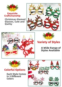 Detailed view of assorted Christmas glasses featuring reindeer antlers and holiday patterns