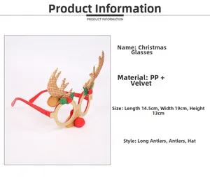 Detail view of gold glitter reindeer antler glasses with dimensions for party props