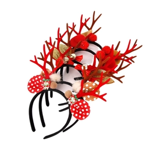 Christmas reindeer antler headband set with red bells, sequins and polka dot bow ties