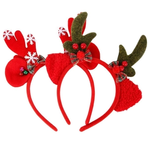 Christmas reindeer antler headband set with plush ears, snowflakes and bells