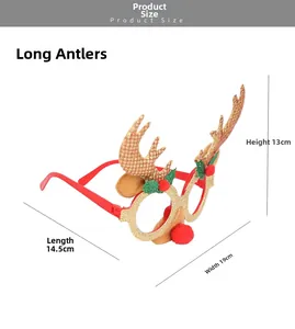 Red Christmas glasses frame with golden antlers and red pom-pom nose sizing 13x19x14.5cm