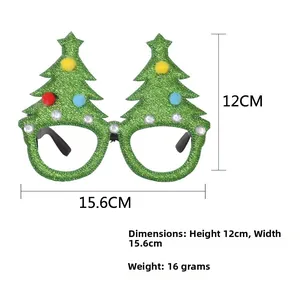 Detailed dimensions of Christmas tree glasses with colorful pom-poms and white pearls