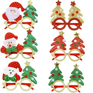 Set of 6 Christmas party glasses featuring Santa Claus, Snowman, and festive glitter trees