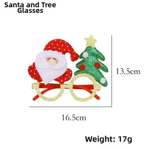 Detailed dimensions of Santa Claus party glasses with glitter gold frame and felt decor