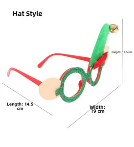 Detailed view of Christmas elf hat glasses frame with dimensions 19cm by 10.5cm