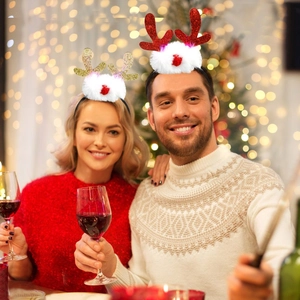 Christmas reindeer antler headband set with red and gold sequins for festive parties