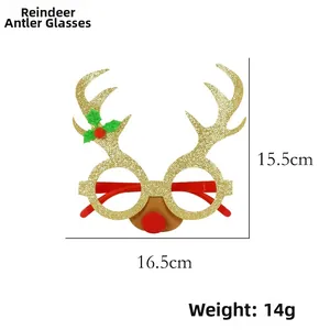 Detailed size map of glittery reindeer antler glasses frame for Christmas parties