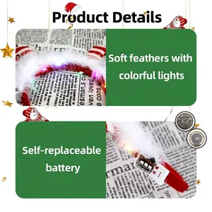 LED Christmas headband with reindeer antlers, white feathers and replaceable AG13 batteries
