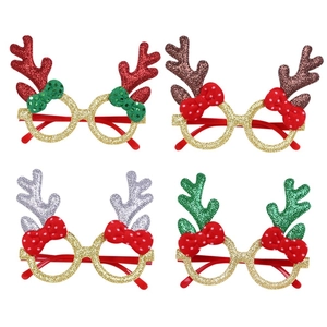 Set of four Christmas glitter reindeer antler glasses with colorful bowties for party props