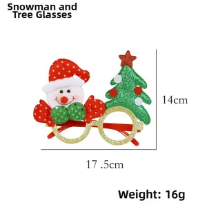 Christmas party glasses with snowman and glitter tree decor, measuring 17.5cm width