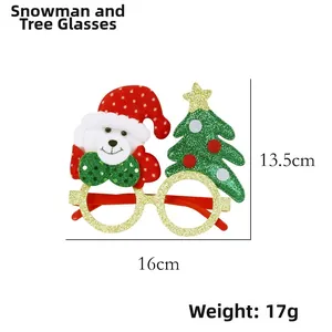 Glittery Christmas glasses with snowman and Xmas tree designs showing 16cm x 13.5cm dimensions