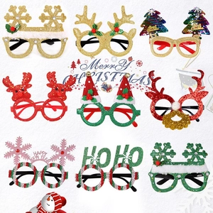 Christmas Cartoon Snowflake Santa Hat Glasses Frame Reindeer Antler Party Decoration Kids Adult Glitter Tree Accessories