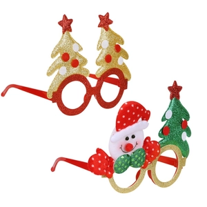 Christmas party glasses featuring festive gold glitter trees and snowman designs for kids