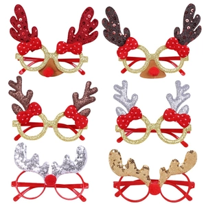 Christmas Reindeer Antler Glasses Frame For Festive Party Glitter Sequin Bowknot Photography Props Reindeer Eyewear Decoration