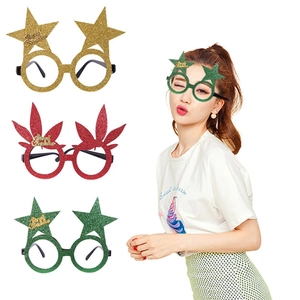 Montures de Lunettes de Fête de Noël à Paillettes Merry Christmas en Forme d'Étoile et de Feuille Lunettes Décoratives Accessoires Photo