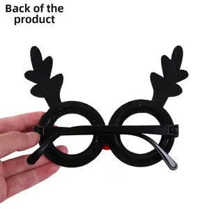 Rear view of black Christmas reindeer antler glasses frames for festive party costume