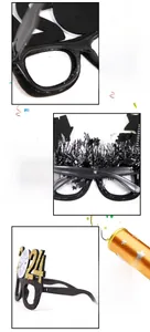 Detail der 2024 Silvester-Partybrille mit goldenem Glitzer und silbernen Sterndekoren
