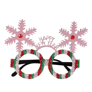 Sparkly Happy New Year glasses with festive pink snowflakes and colorful sequins