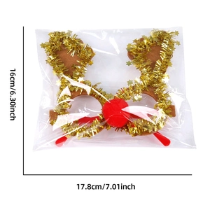 Glittery reindeer antler party glasses for Christmas with red pom-pom nose and dimensions