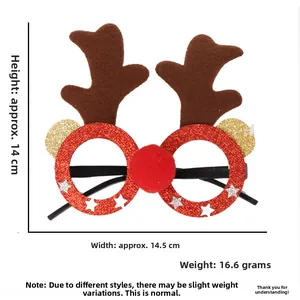 Christmas glasses frame with red sequins and reindeer antlers measuring 14x14.5cm