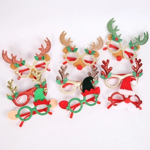 Christmas Antler Glasses Frame Party Decoration Reindeer Antlers Hat Mustache Photo Props Kids Adults Christmas Gift