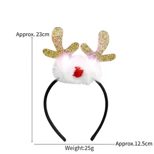 Light-up Christmas reindeer antlers headband with gold sequins and white faux fur trim
