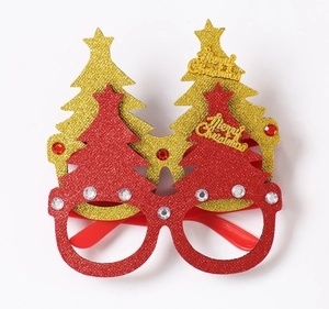 Detail von Weihnachtsbrillen mit rotem Glitzer, Strass und Merry Christmas Aufschrift