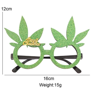 Glittery green Christmas tree leaf glasses with Merry Christmas sign and 16cm width