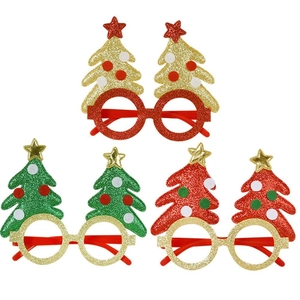 Three-pack festive Christmas tree glitter glasses in red and gold for holiday party decor