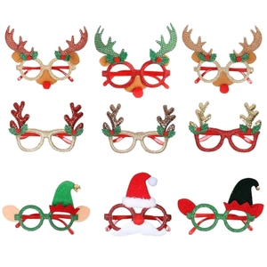 Set of 9 glittery Christmas glasses frames with reindeer antlers and santa hat designs