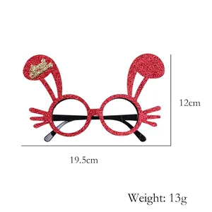 Christmas HO gold letter glasses with reindeer ears and red glitter for party decoration