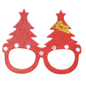 Monture de lunettes sapin de Noël rouge pailleté avec lettrage doré Merry Christmas