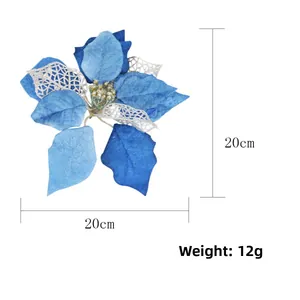 Detailed size view of 20cm blue and silver artificial Christmas flower with weight 12g