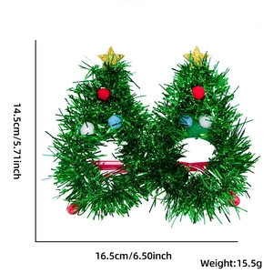 Christmas tree glasses with green sequins and gold stars, 14.5x16.5cm holiday accessory