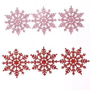Glittery 12cm pink and red snowflake ornaments for Christmas tree decoration
