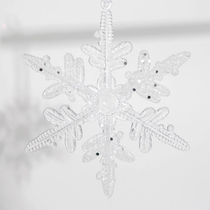 Transparent acrylic snowflake ornament with silver glitter for Christmas tree decoration