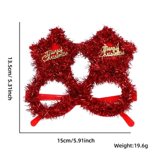 Red star Christmas glasses with Merry Christmas gold text and shiny tinsel details