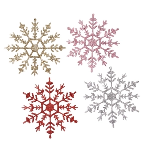Set of 12cm glitter hollow snowflakes in gold pink red and silver for Christmas tree decor