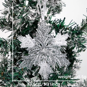 Sparkling transparent acrylic snowflake ornament with silver glitter for Christmas tree decor