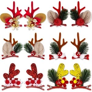 12-teiliges Weihnachts-Rentier-Haarspangen-Set mit Glocken und Plüschkugeln für Partys