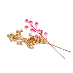 Pink and gold artificial Christmas berry stems for holiday wreath DIY decorations