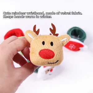 Detail of soft plush reindeer snap bracelet with metal spring for Christmas festival