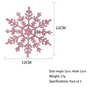 Decorazione natalizia a fiocco di neve glitter rosa per albero, 12cm x 12cm