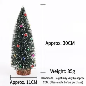 Beflockter Mini-Weihnachtsbaum mit bunten Glocken und Naturholzsockel 30 cm hoch
