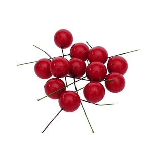 1.2cm red artificial berries with glossy finish and wire stems for Christmas tree decor
