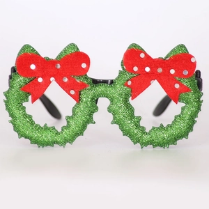 Lunettes de Noël avec cadre couronne à paillettes vertes et nœud rouge à pois blancs