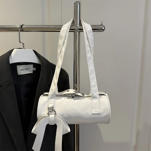 Fashion Women Underarm Bag PU Leather Cylinder Shoulder Bag With Bow Decoration Elegant Urban Minimalist Handbag For Daily Outings