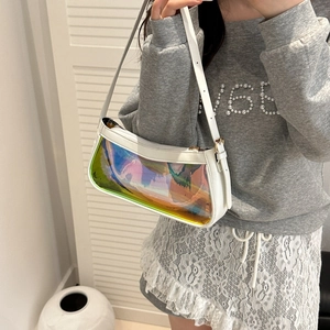 Sac à bandoulière blanc vintage pour femme avec panneaux holographiques irisés