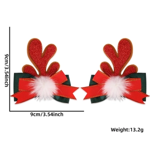 Christmas deer antler hair clips with red bows and white pom poms, set of two