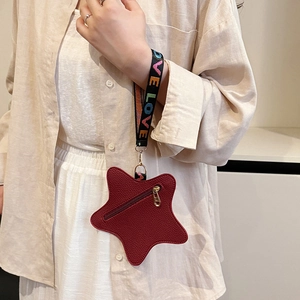 Star-shaped burgundy leather handbag with embroidered LOVE strap and gold zipper
